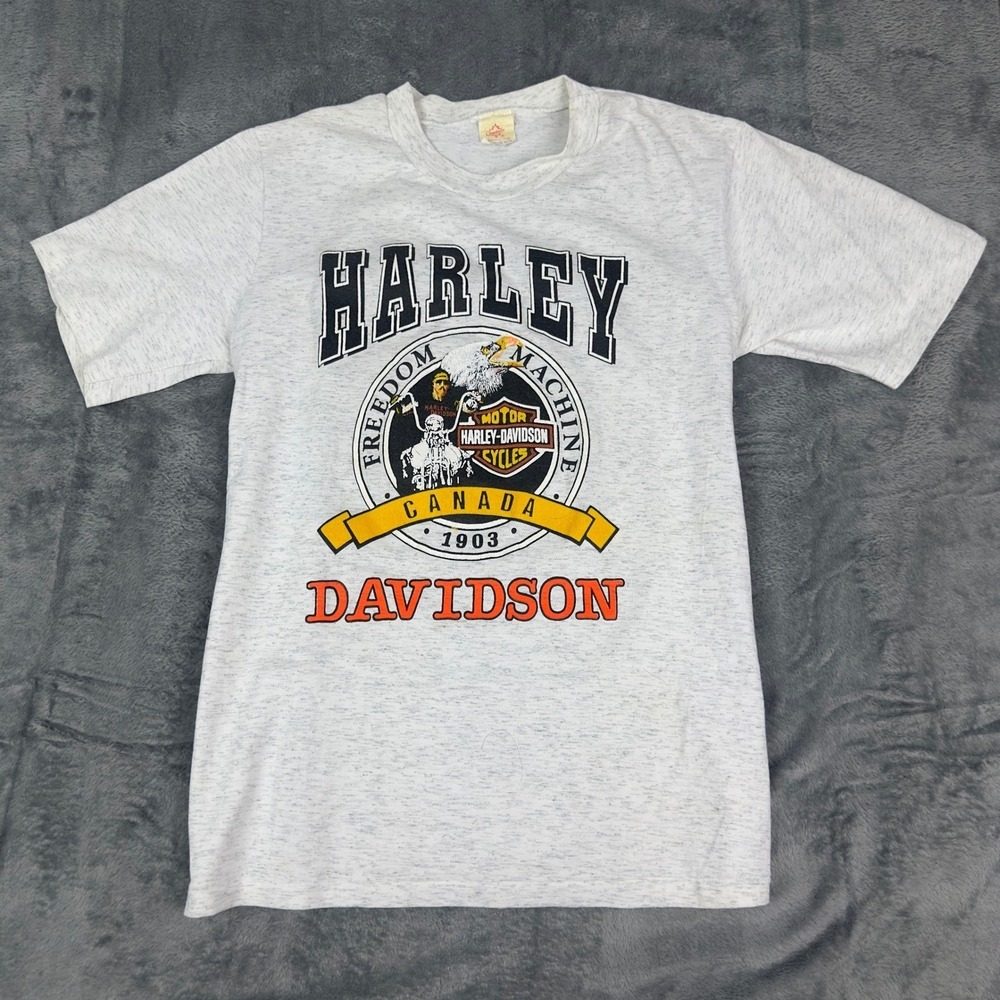 Vintage 90s 3D Emblem Harley Davidson Single Stitch Canada Shirt Men M Eagle
